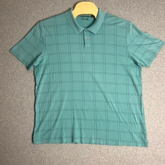 Tasso Elba Men's Teal Plaid Pattern Short Sleeve‎ Polo Shirt Size Large - Picture 1 of 7
